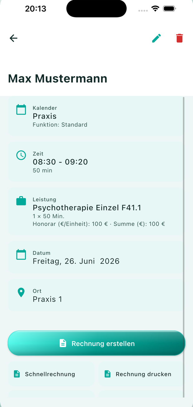 TimeInvoicer-App: Aus einem Termin wird eine Rechnung